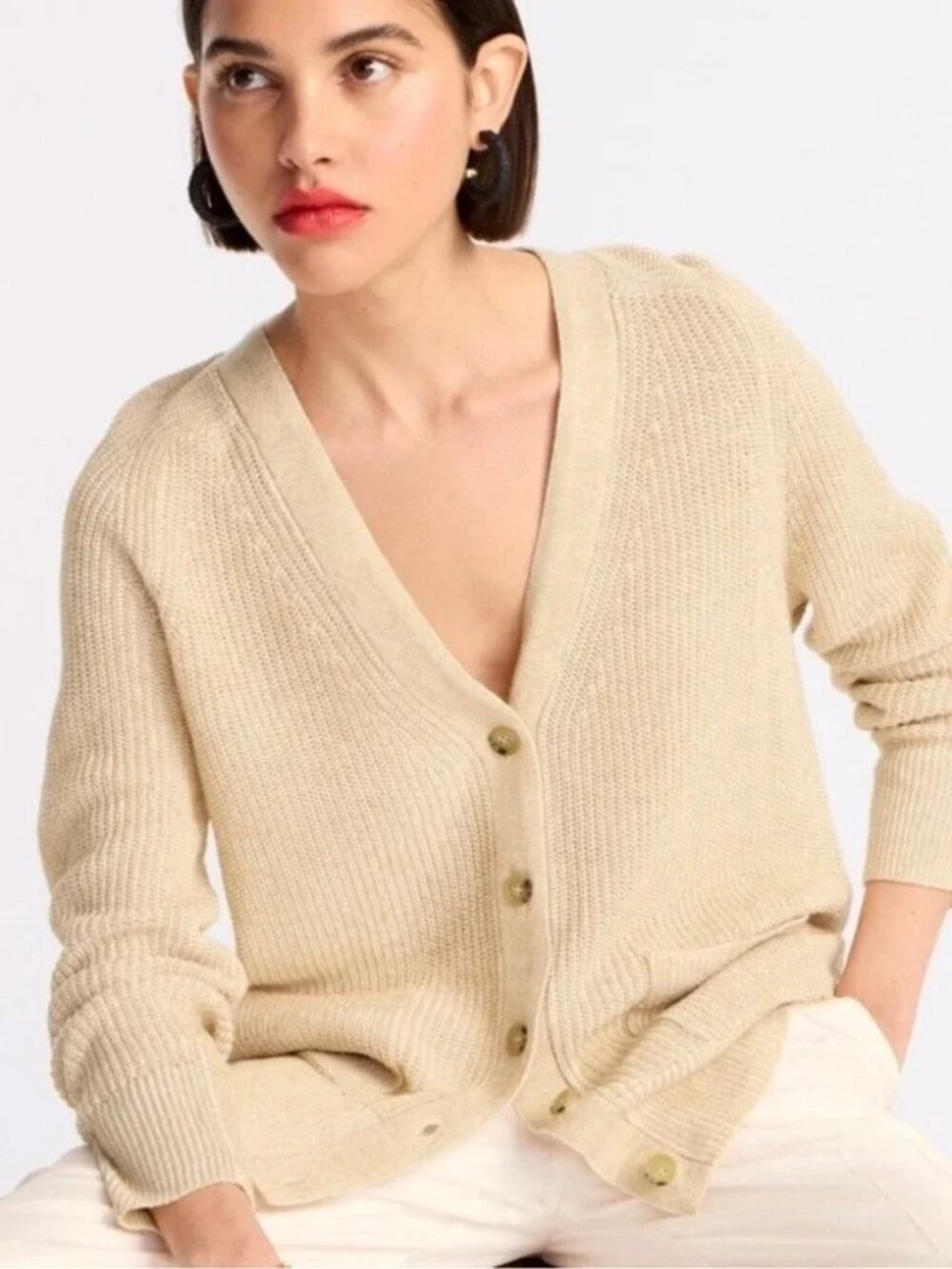 J. Crew Relaxed Cotton-Linen Blend Cardigan Sweater Antique Cream Small #A2844